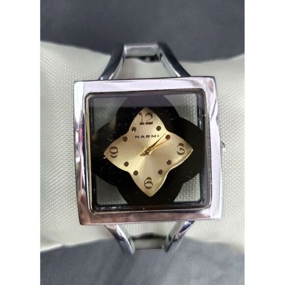 Narmi Ladies Square Stainless Steel Japan Mvmt Women's Cuff Watch - Picture 2 of 10